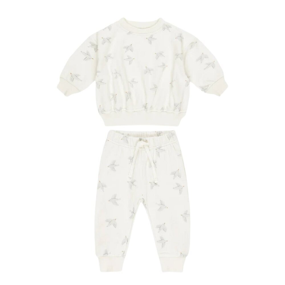 NWT - Quincy Mae ORGANIC Birds Sweat Set - Picture 1 of 3